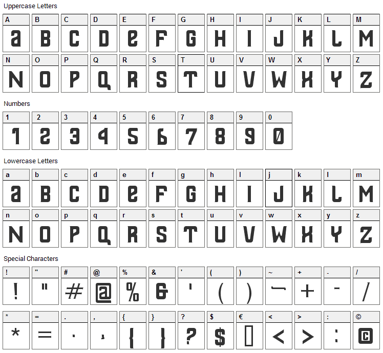 Thailandesa Font Character Map