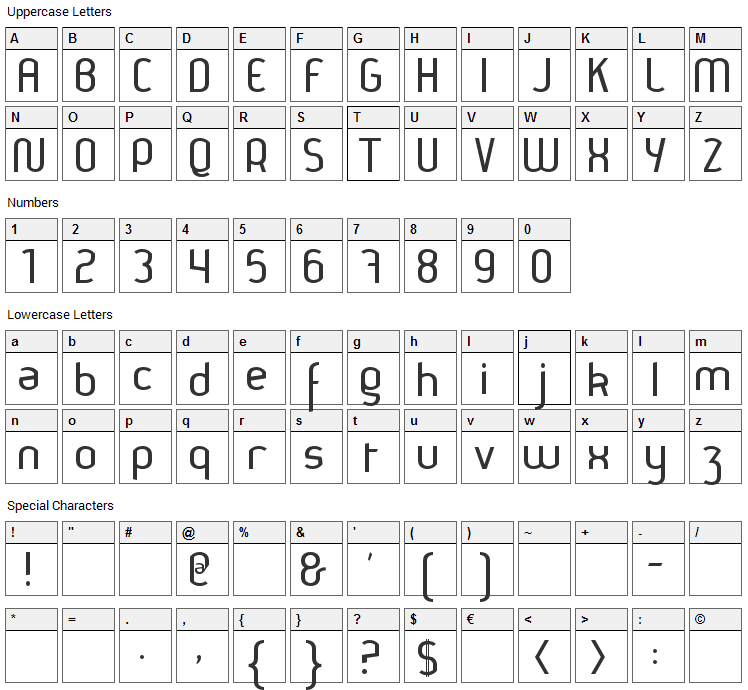 Thamara Font Character Map