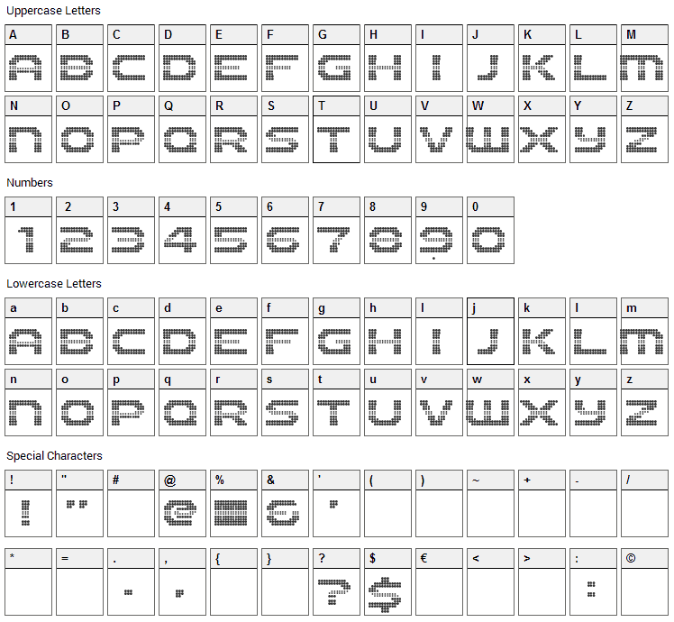 The 2K12 Font Character Map