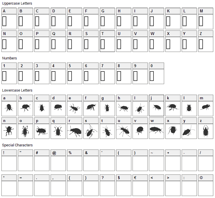 The Beetles Font Character Map