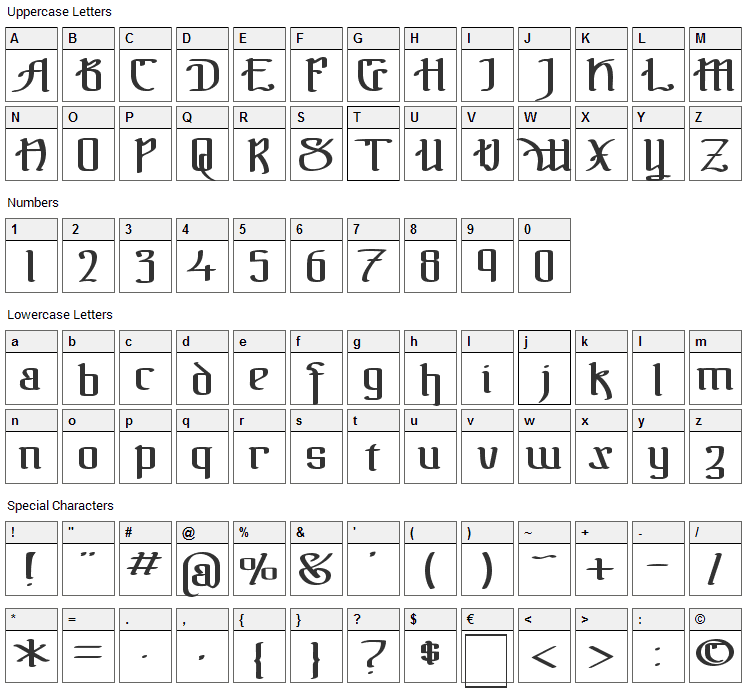 The Black Bloc Font Character Map