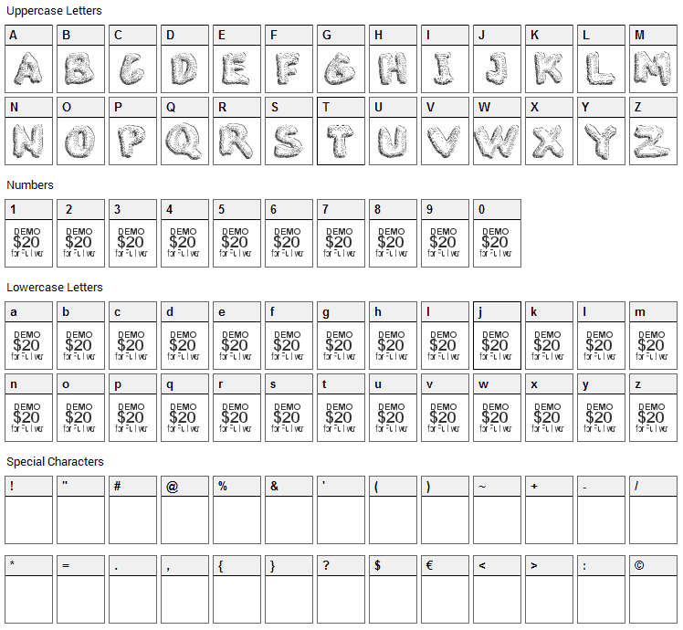 The Blob Font Character Map