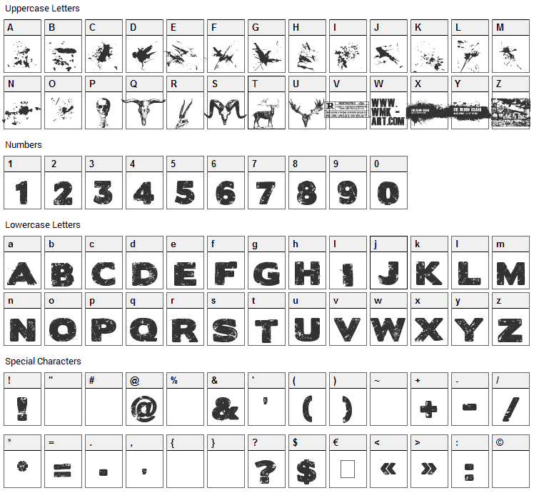 The Blood Shack Font Character Map