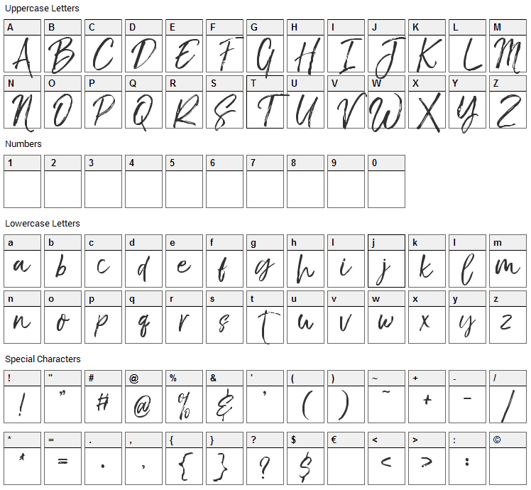 The Braggest Font Character Map