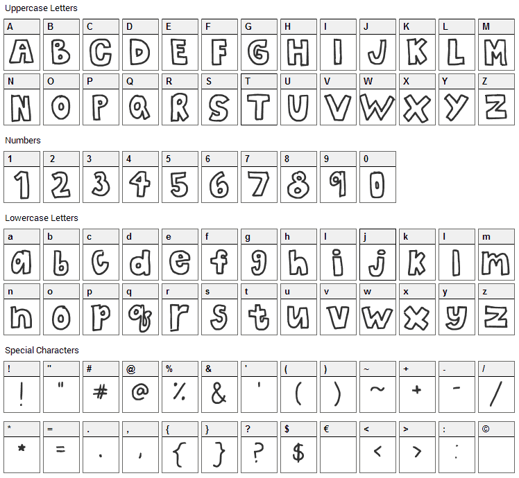 The Bubble Letters Font Character Map