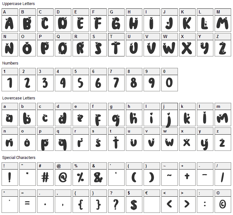 The Coconut Love Font Character Map