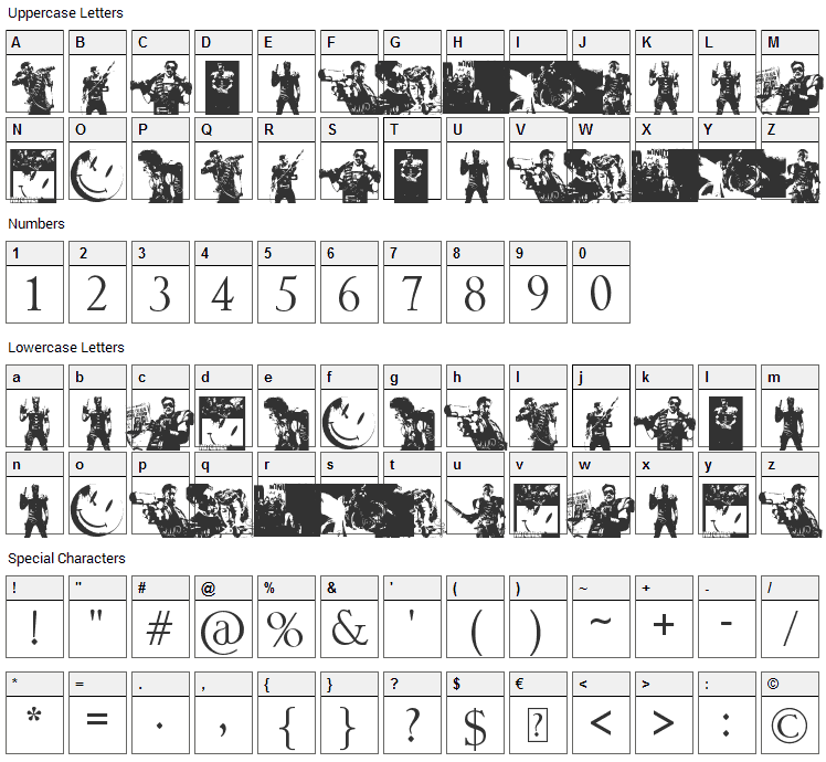 The Comedian Dingbats Font Character Map