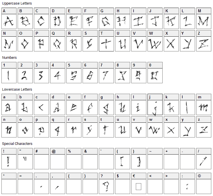 The Dark Ages Font Character Map