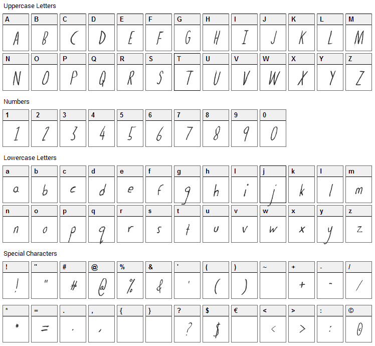 The Dog Ate My Homework Font Character Map