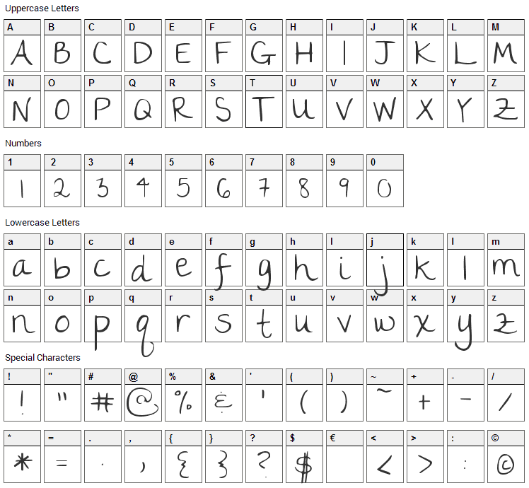 The Girl Next Door Font Character Map