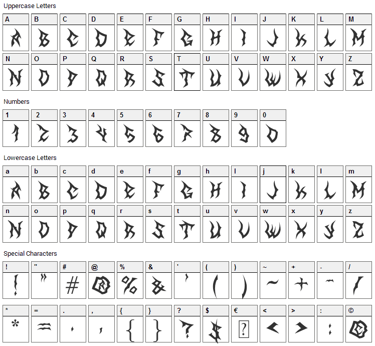 The Great Reaper Font Character Map