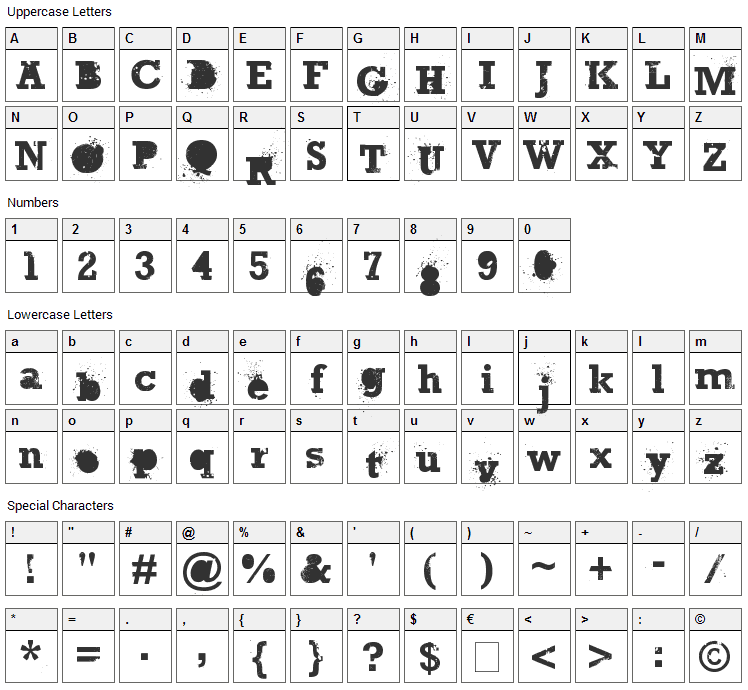 The Great Thunder Font Character Map