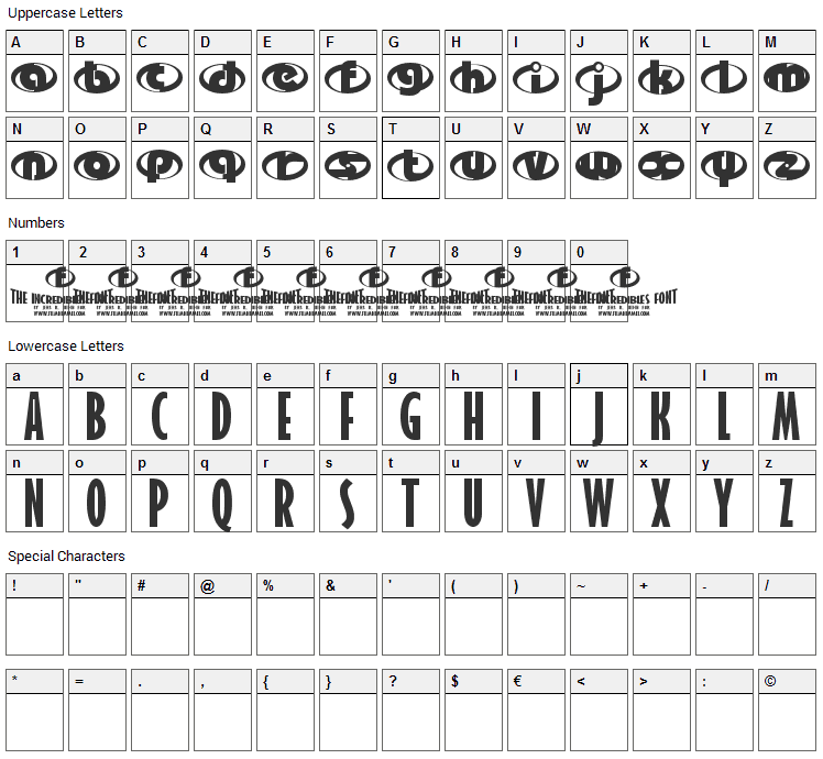 The Incredibles Font Character Map