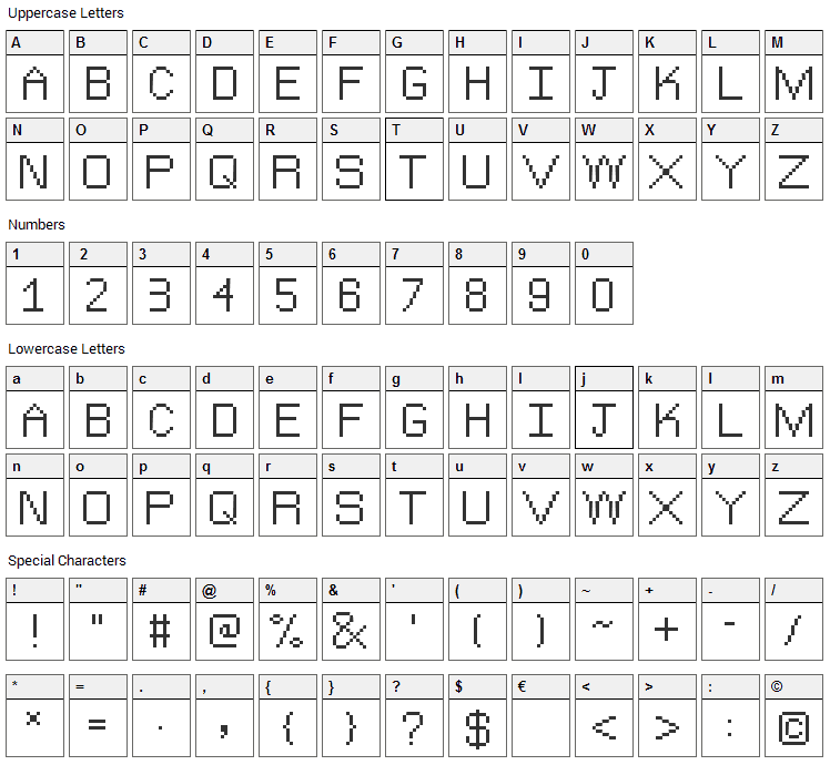 The Jewish Bitmap Font Character Map