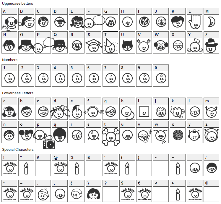 The Kids Font Character Map