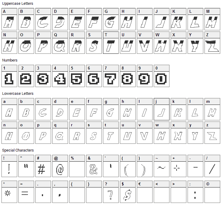 The King Of Fighters Family Font Character Map