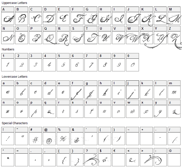 The King & Queen Font Character Map