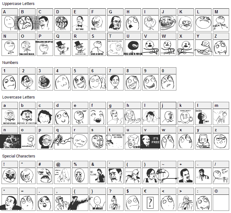 The Meme Font Font Character Map