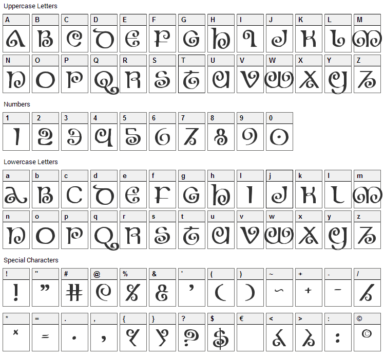 The Shire Font Character Map