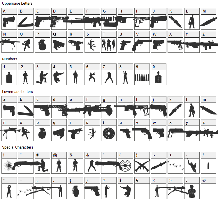 The Shooter Font Character Map