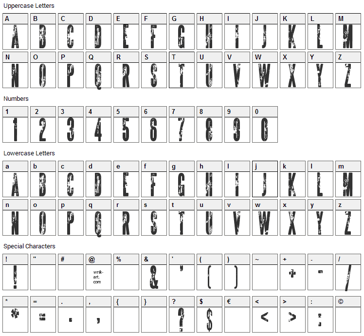 The Sickmen Font Character Map