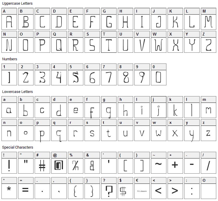 The Stilts Font Character Map