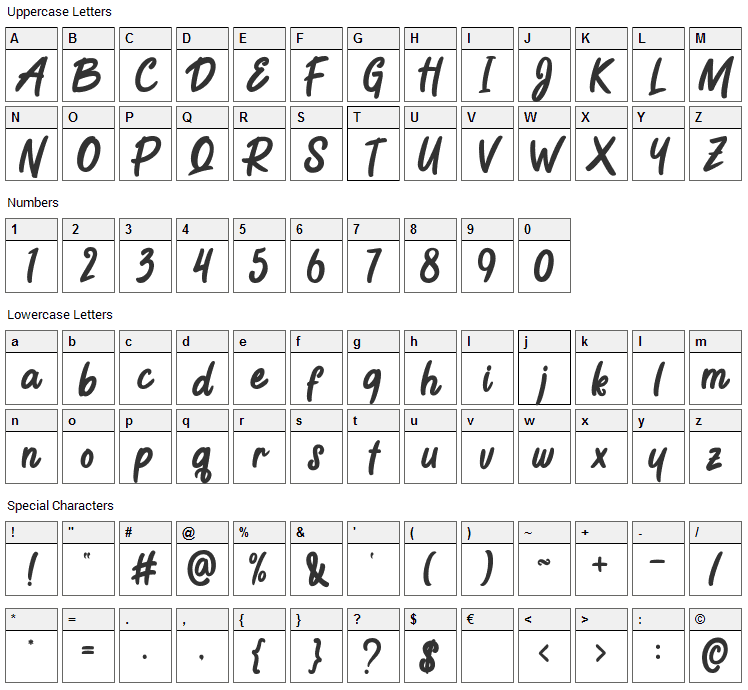 The Tea Shipper Font Character Map