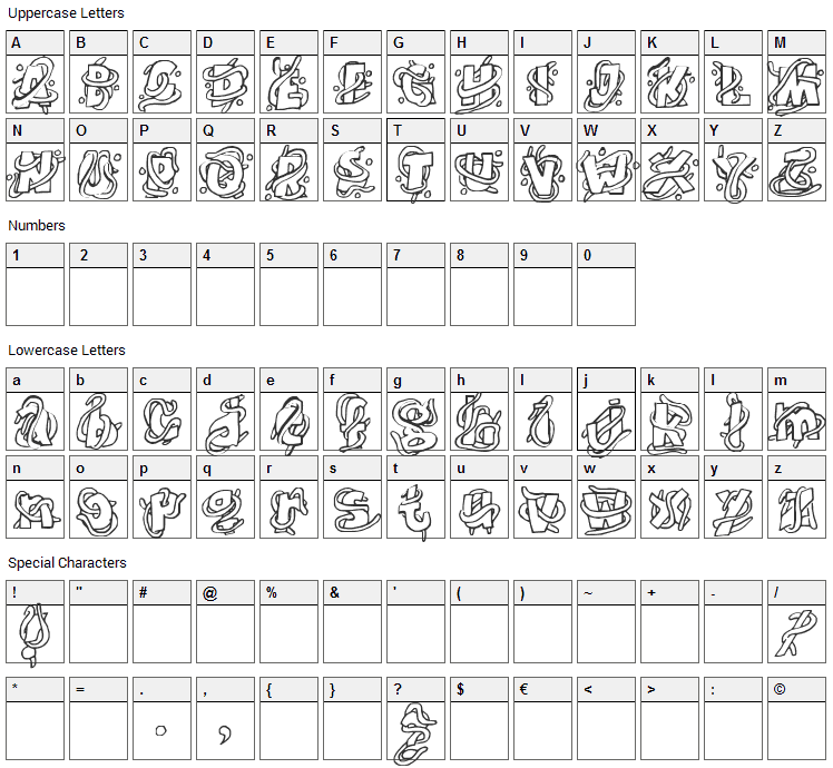 The Worms Font Character Map