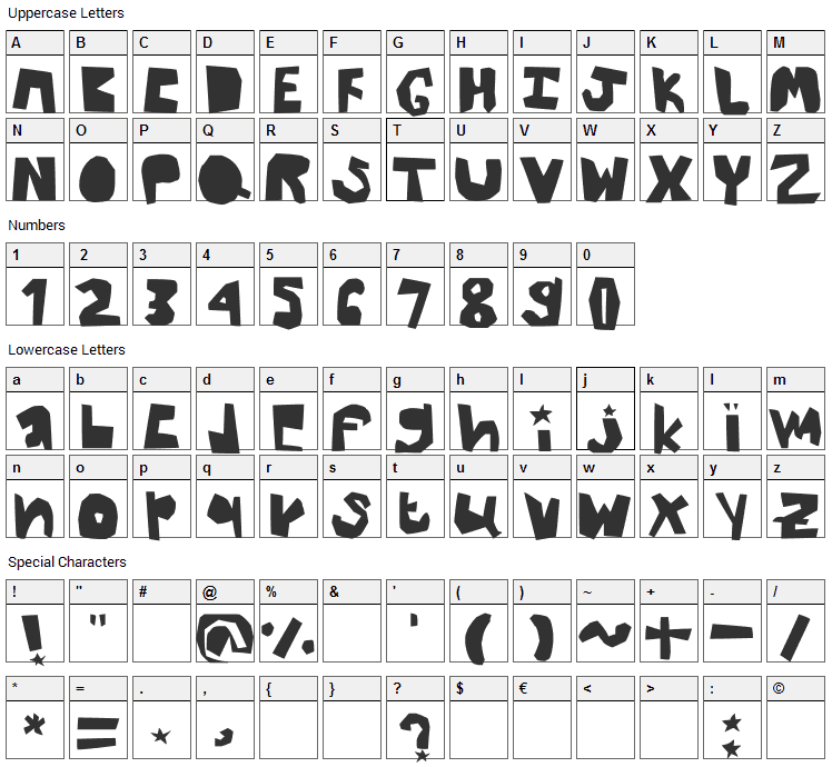 Thick Font Character Map