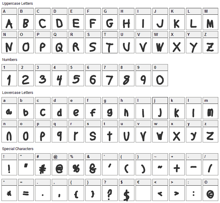 Thicker Than Font Character Map