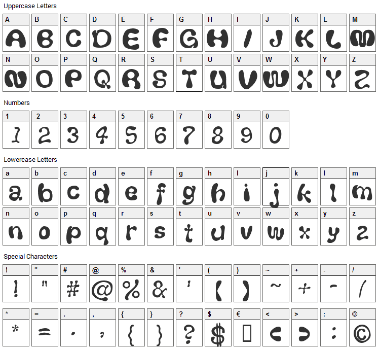 Thickhead Font Character Map