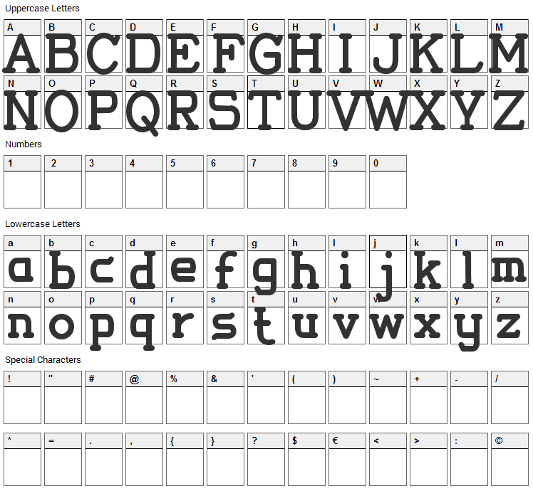 Thomas Elegant Font Character Map