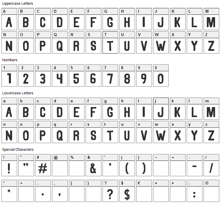 Thorne Font Character Map