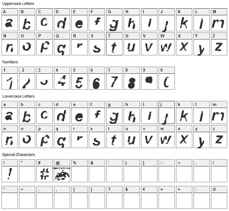 Three 3 Font Character Map