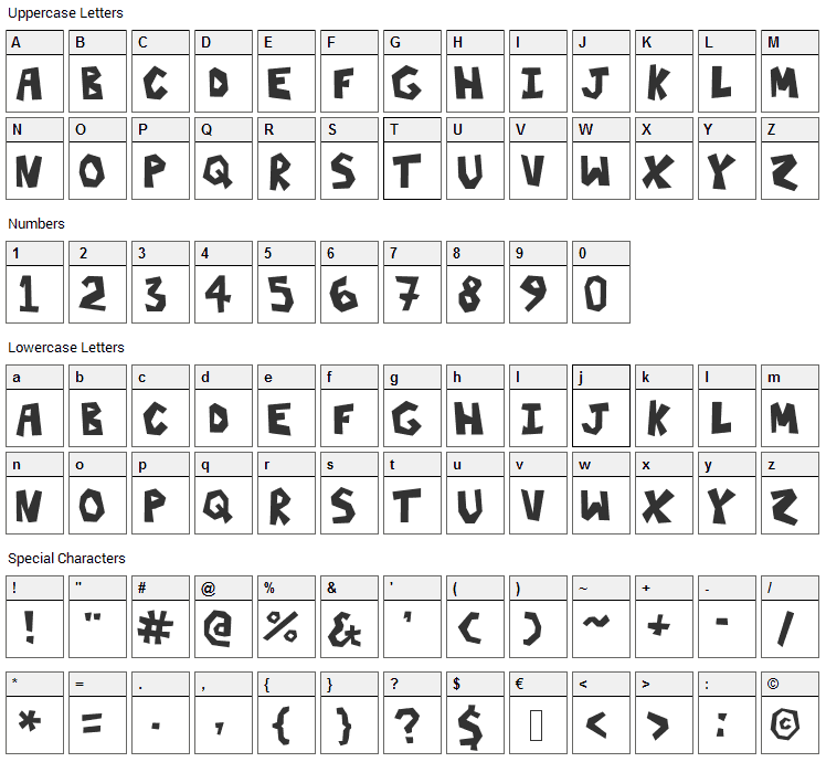 Three Hours Font Character Map