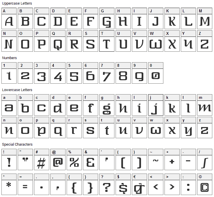 Three-Sixty Font Character Map