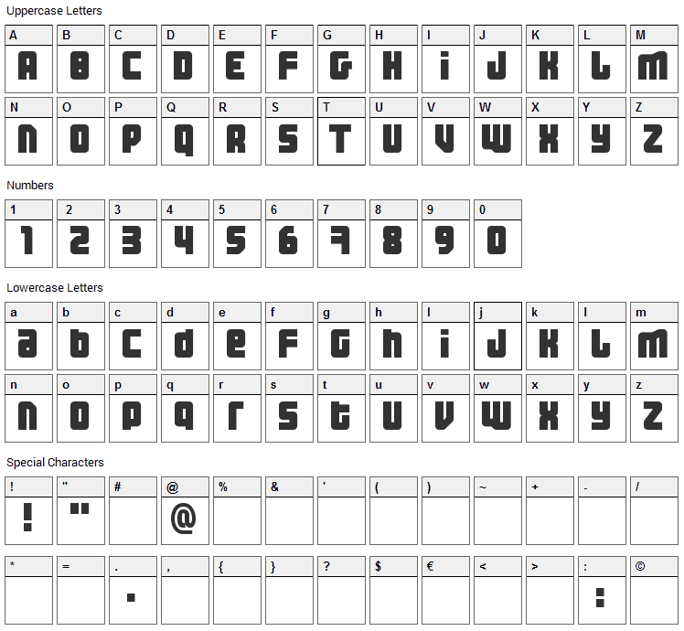 Three the Hard Way Font Character Map