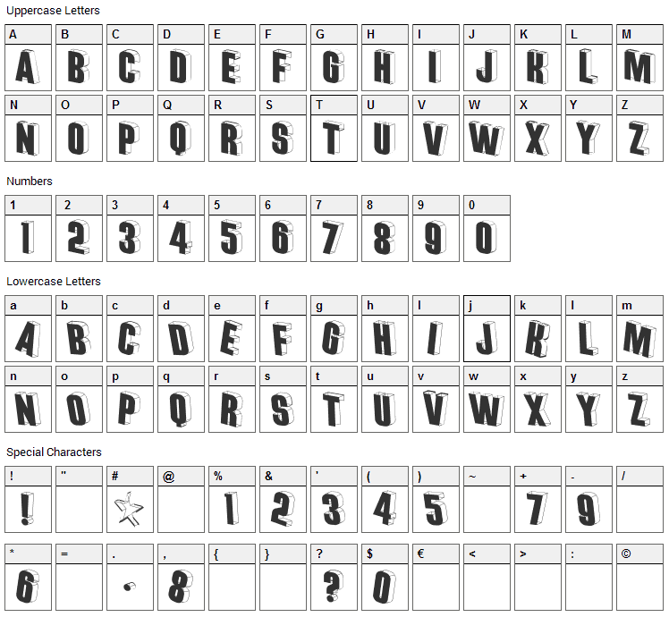 Threedimensional Font Character Map