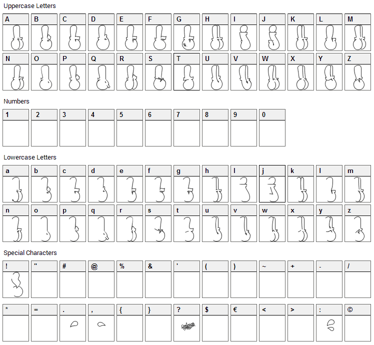 Throw-up Font Character Map