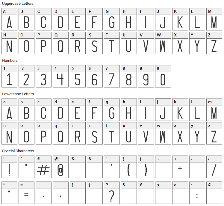 Thruster Font Character Map