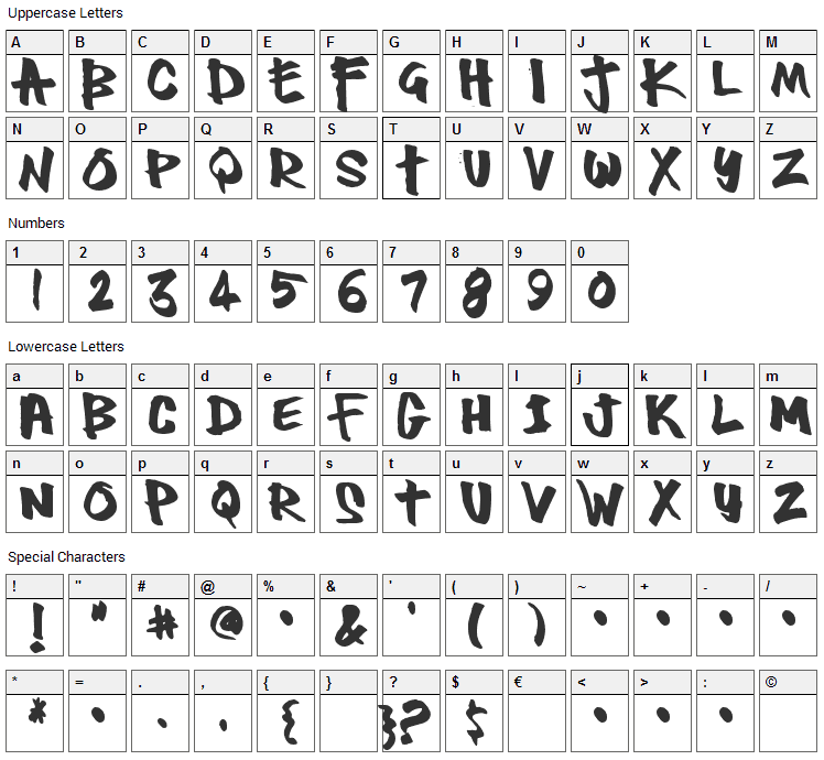 Thug Font Character Map