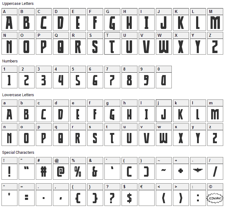 Thunder-Hawk Font Character Map