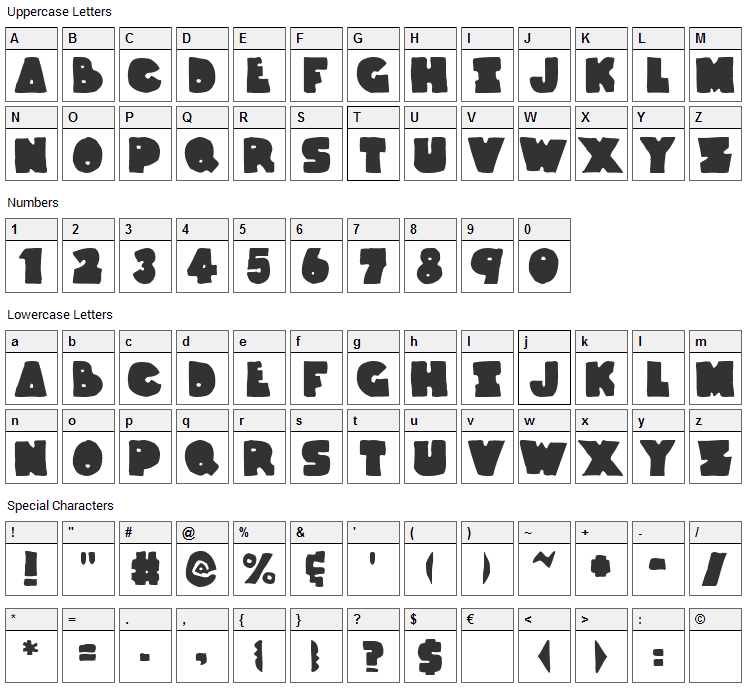 Thunder Thighs Font Character Map