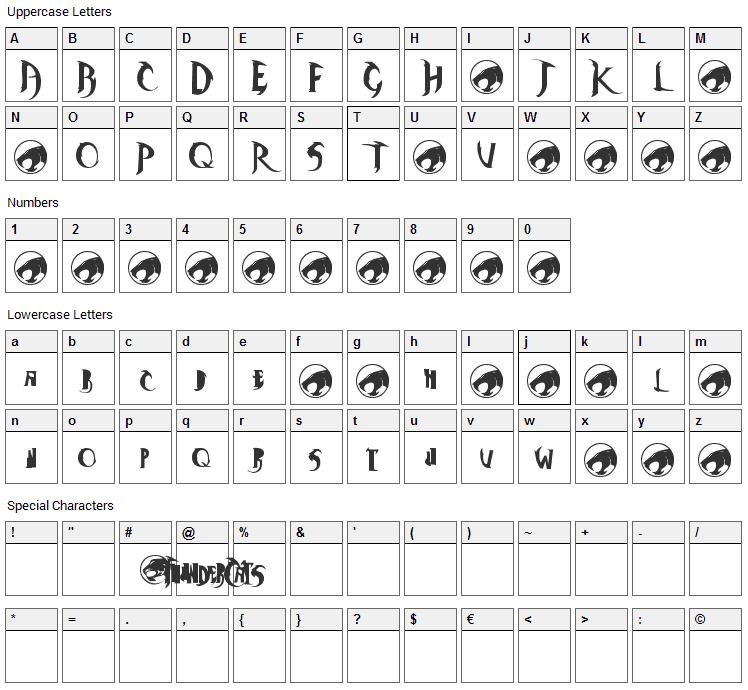ThunderCats + ThunderCaps Font Character Map