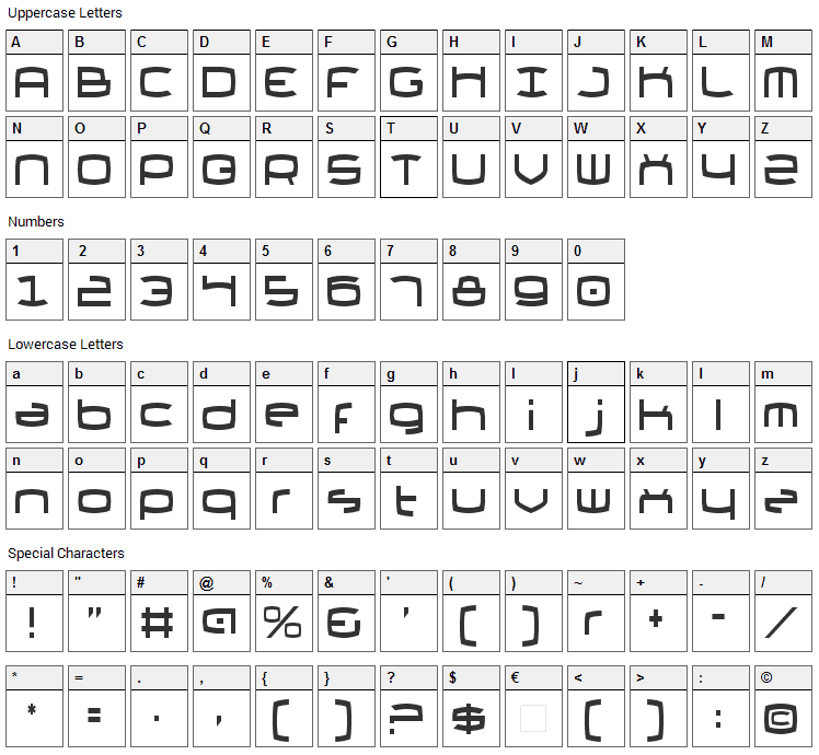 Thundergod II Font Character Map