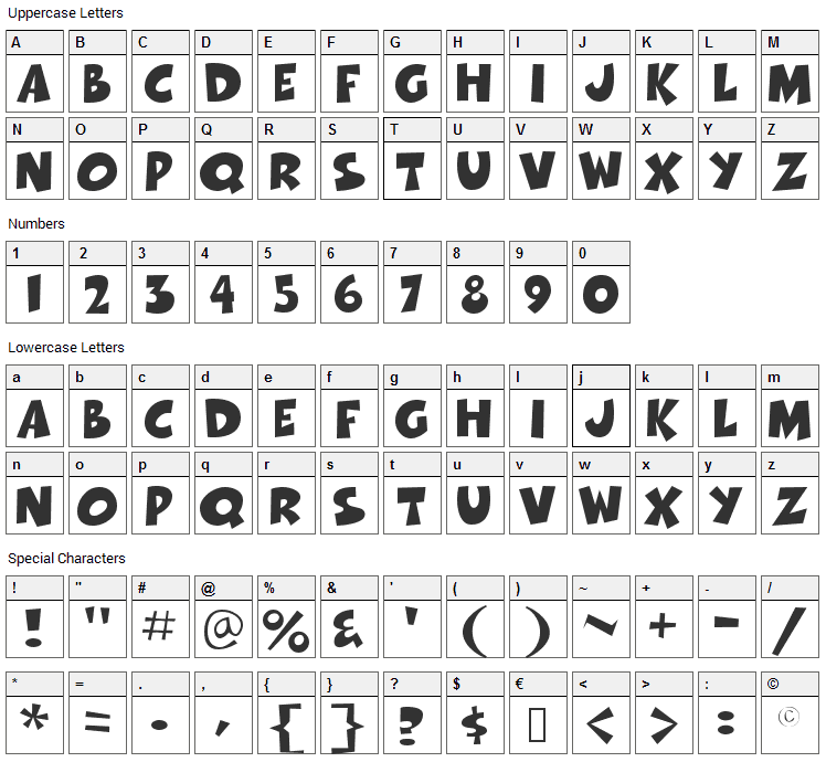 Thwack Font Character Map