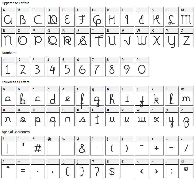 Tia Marcia Font Character Map