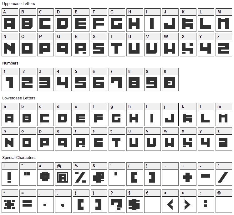 Tibitto Font Character Map