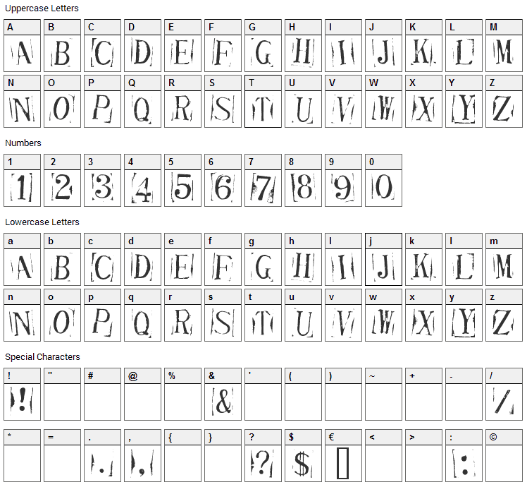 Ticket Capitals Font Character Map