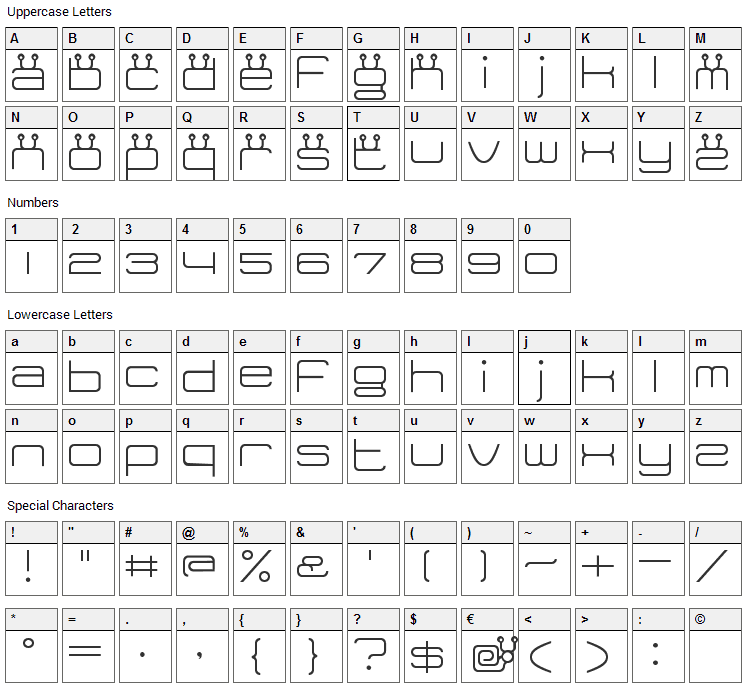 Tidy Curve TV Font Character Map